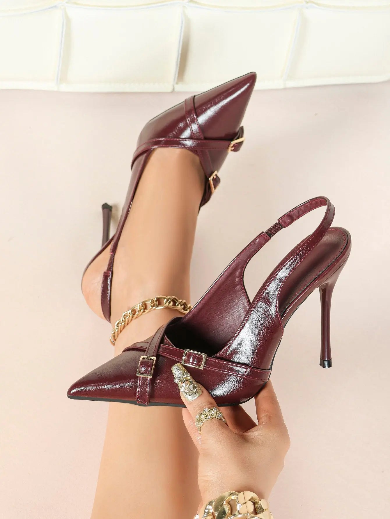 Women's Slingback Closed Pointed Toe Stiletto Wedding Work Comfortable Dress Shoes YISHIFAN