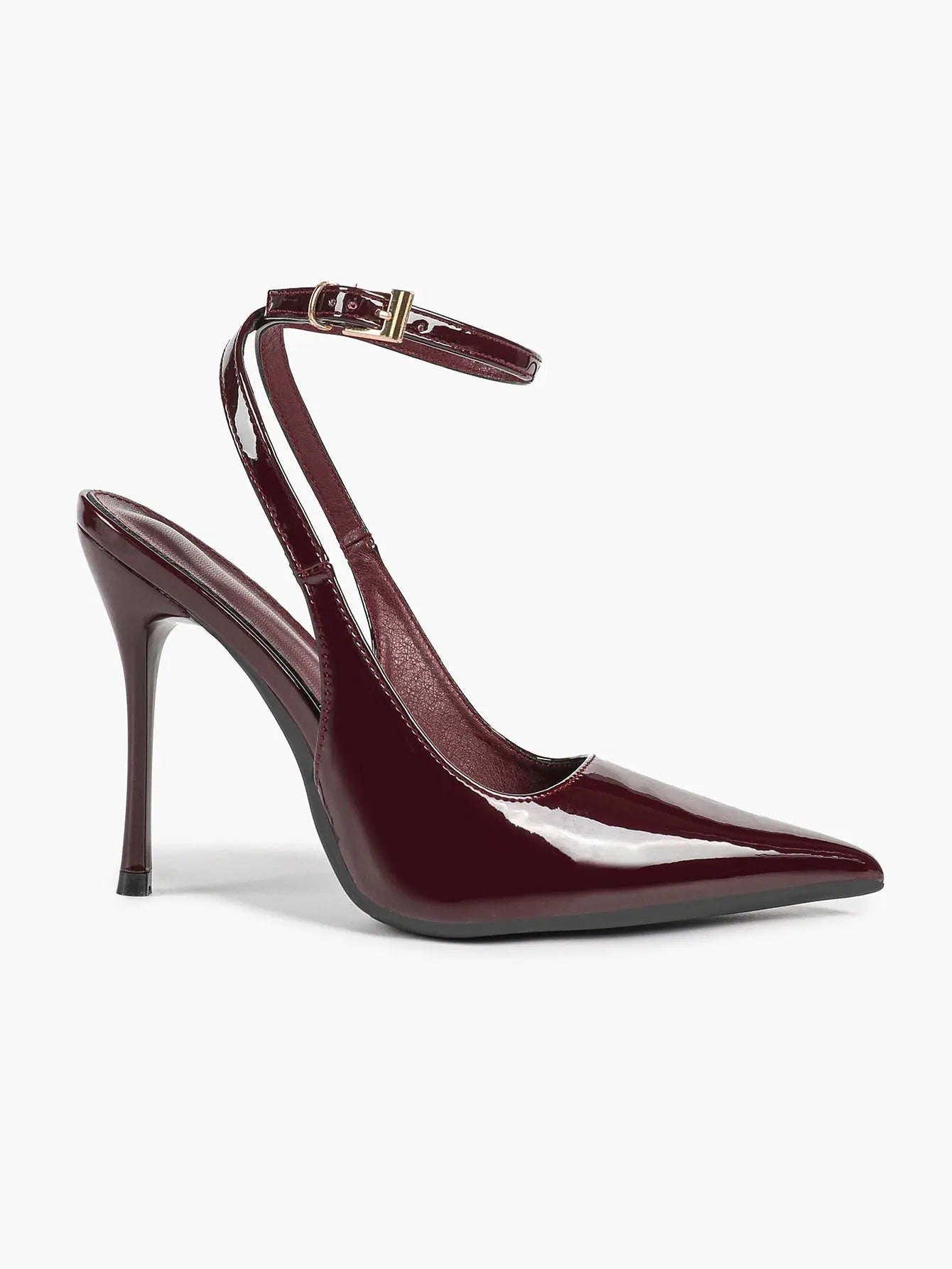 Wine Red Crinkle PU D’Orsay Ankle Strap Stiletto Slingback – Women’s Pointed Toe High Heels YISHIFAN