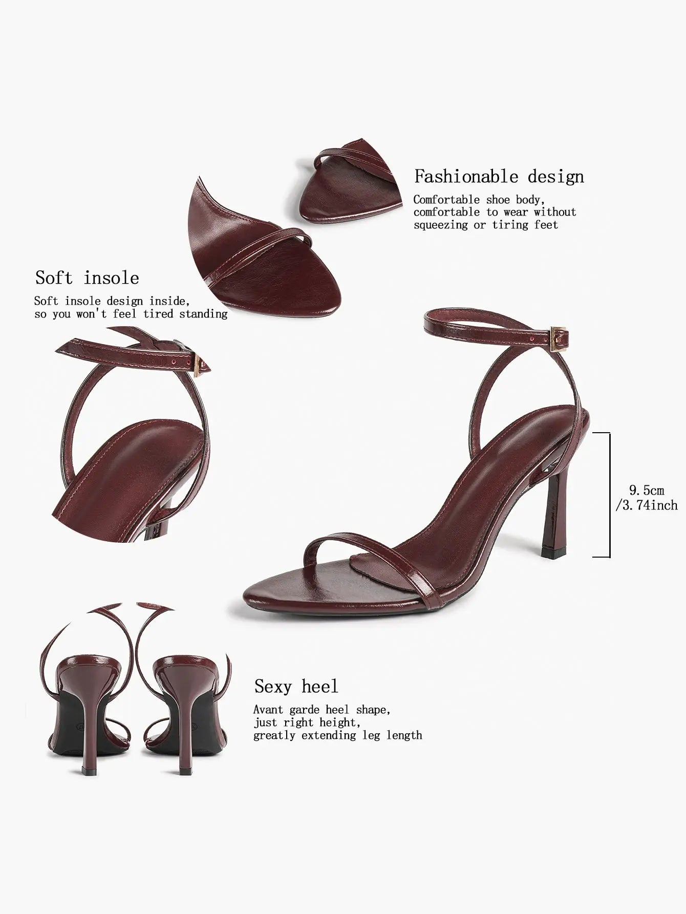 Women Pointed Peep Toe Strappy Heels Ankle Strap Stiletto Kitten Wedding Bridal Party Dress Shoes YISHIFAN