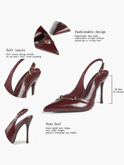 Chocolate-Brown Sculptural Stilettos: Gold-Chain Accents & Cloud-Like Soft Insole for Leg-Lengthening Glamour YISHIFAN