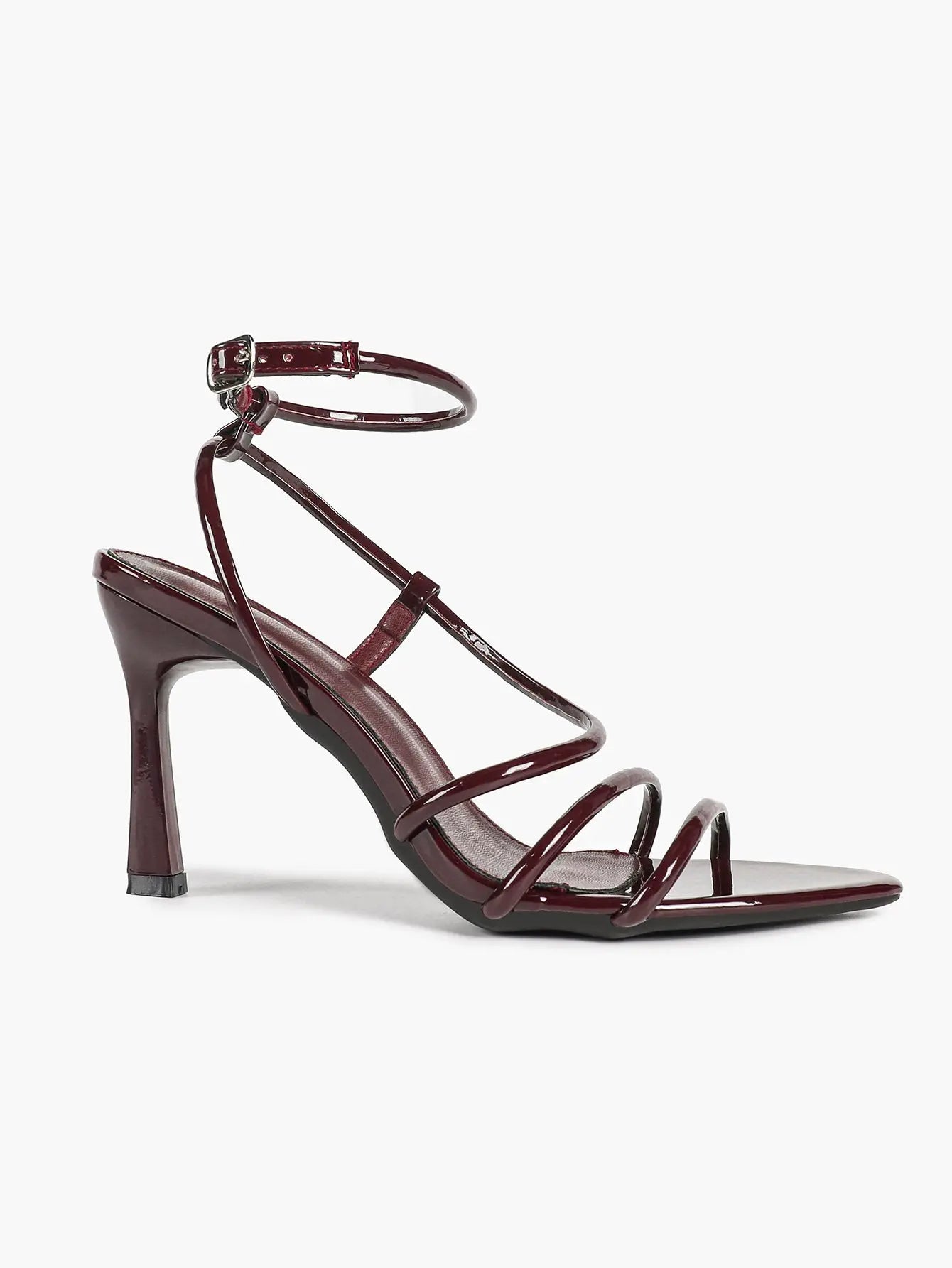 Cognac Multi-Strap Square Toe Stiletto Sandals – Women’s Tubular Toe Strap Ankle Strap Heels YISHIFAN