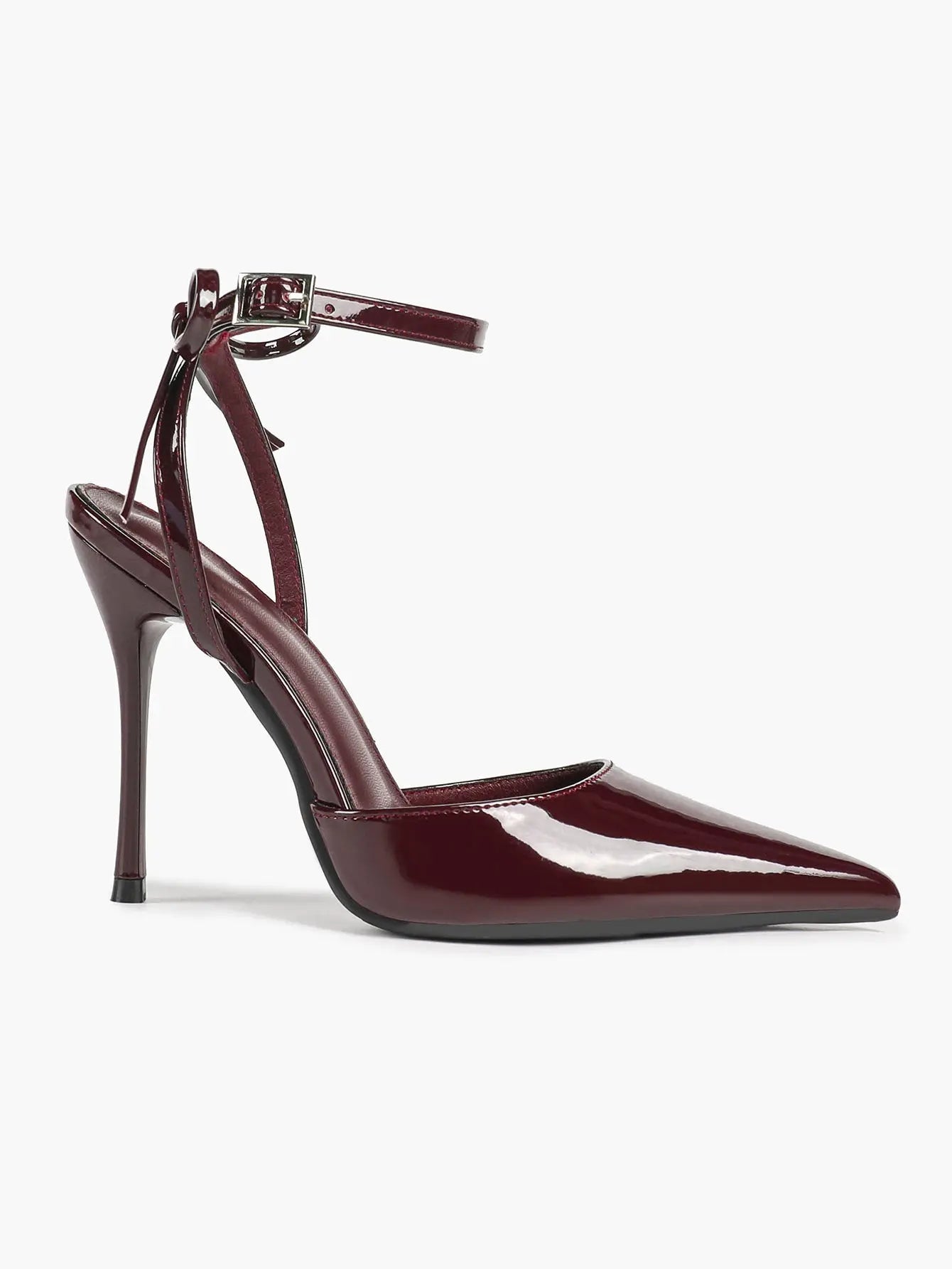 Black Patent D’Orsay Bow Ankle Strap Stiletto Heels – Women’s Pointed Toe High Heels YISHIFAN