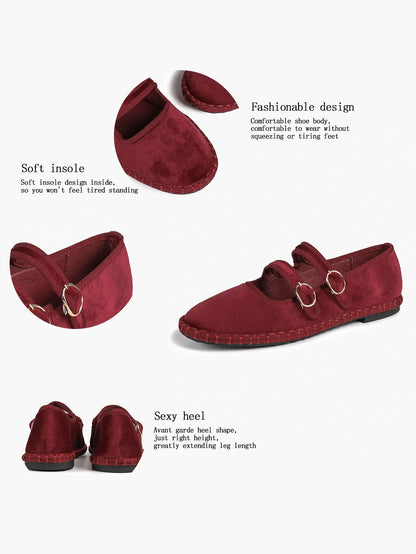 Women's Pink Suede Ballet Flats with Double Gold Buckle Cloud Comfort Insole for Casual Chic Everyday Shoes YISHIFAN