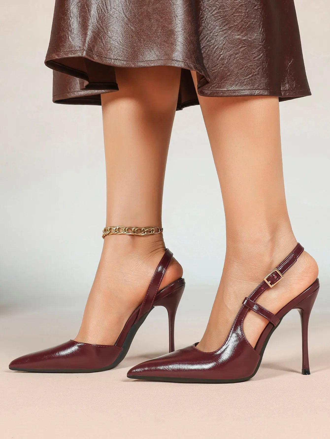 Women Closed Toe Slingback Heels Strappy Pointed Toe Stiletto Heels Wedding Party Dress Shoes YISHIFAN