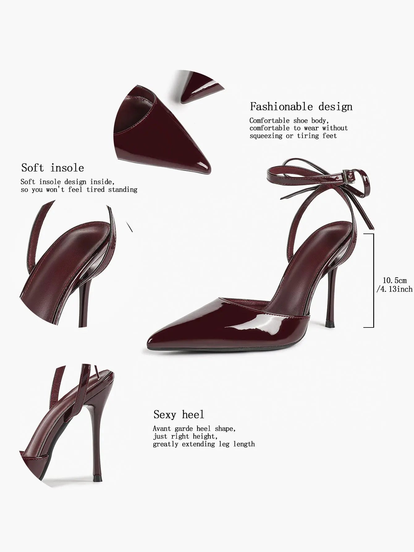 Black Patent D’Orsay Bow Ankle Strap Stiletto Heels – Women’s Pointed Toe High Heels YISHIFAN