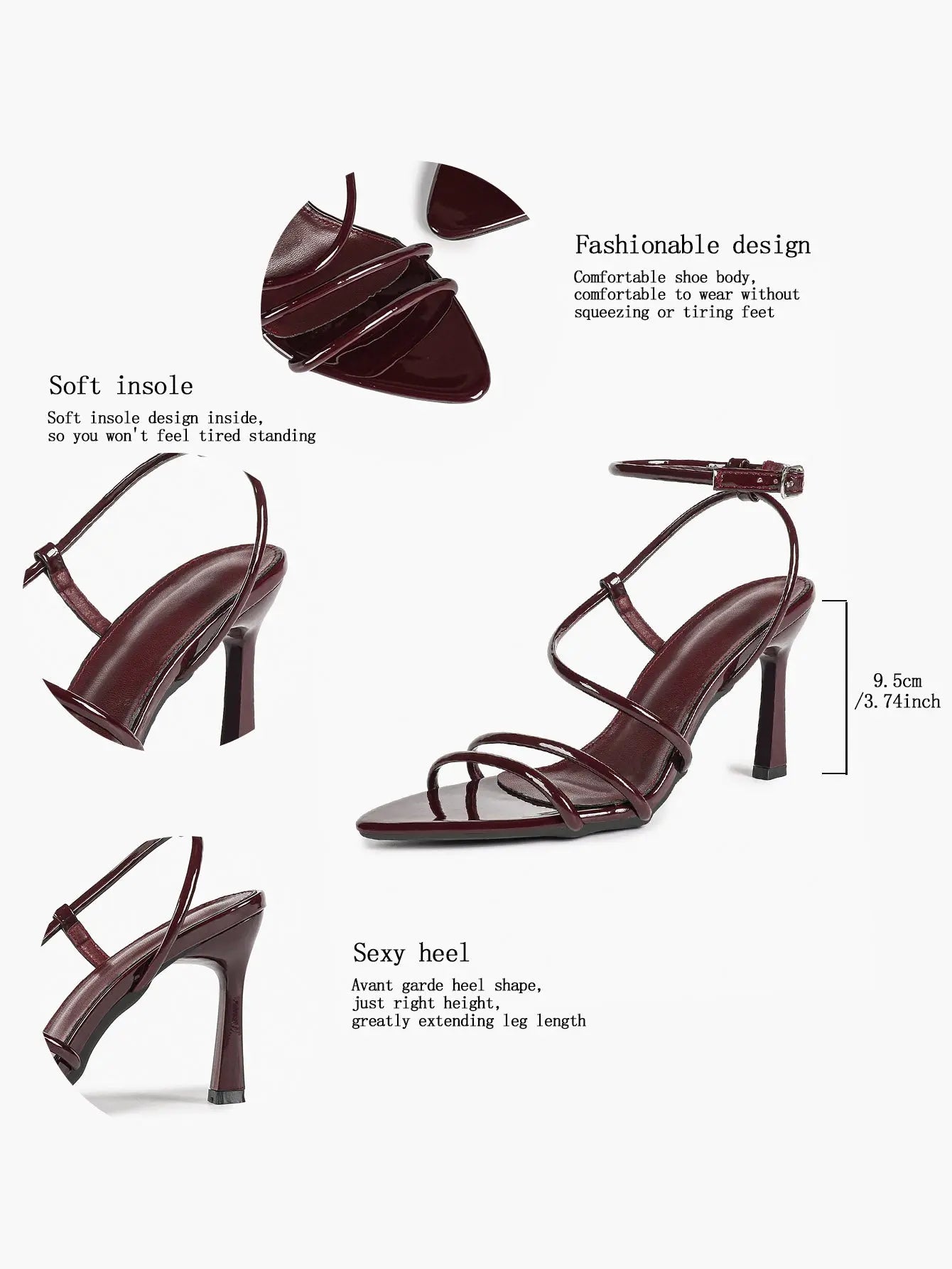 Cognac Multi-Strap Square Toe Stiletto Sandals – Women’s Tubular Toe Strap Ankle Strap Heels YISHIFAN
