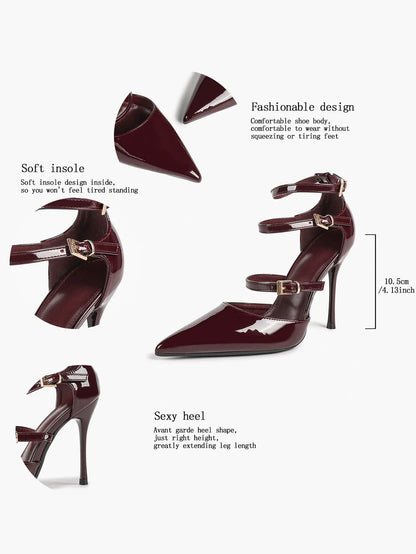 Cream Triple Ankle Strap Stiletto Pumps – Women’s Pointed Toe Cage Heel High Heels YISHIFAN