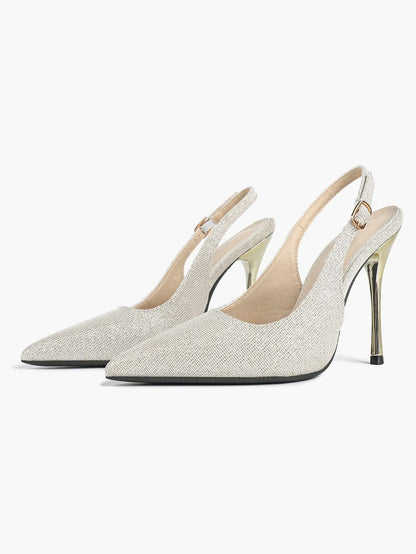 Women's Metallic Slingback Stiletto Pointed Toe with 4.13 Inch heel for Wedding Party Shoes YISHIFAN