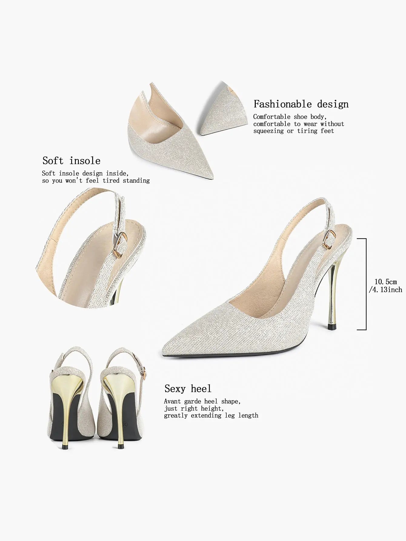 Women's Metallic Slingback Stiletto Pointed Toe with 4.13 Inch heel for Wedding Party Shoes YISHIFAN