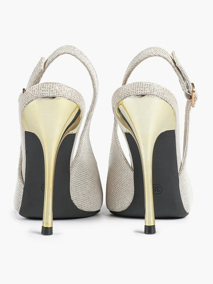 Women's Metallic Slingback Stiletto Pointed Toe with 4.13 Inch heel for Wedding Party Shoes YISHIFAN