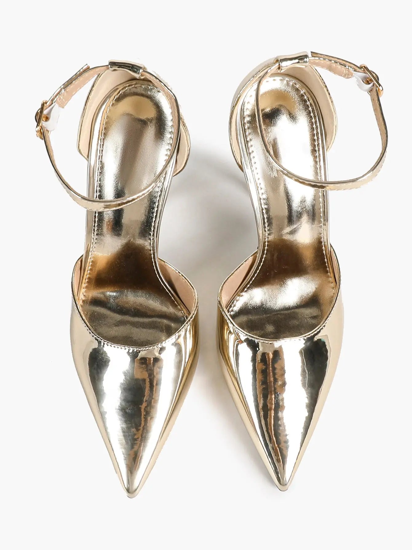 Metallic Gold Pointed Toe Stiletto Heels Ankle Strap Slingback Pumps Dress Shoes YISHIFAN
