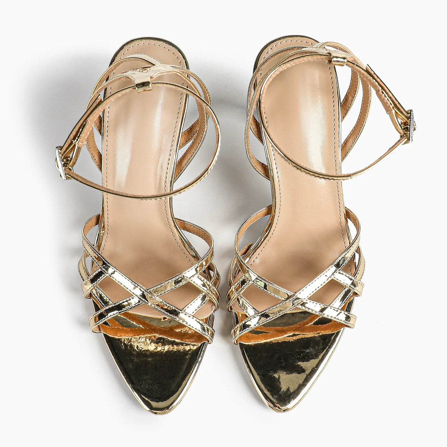 Leather Stiletto Heels for Women Open Pointed Toe Cross Ankle Strap Sandals for Wedding Party YISHIFAN