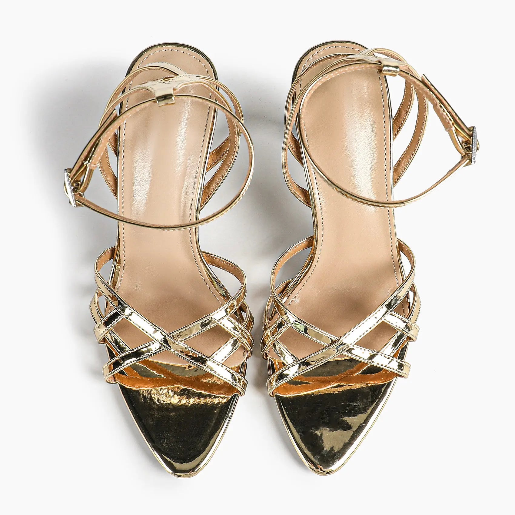 Leather Stiletto Heels for Women Open Pointed Toe Cross Ankle Strap Sandals for Wedding Party YISHIFAN