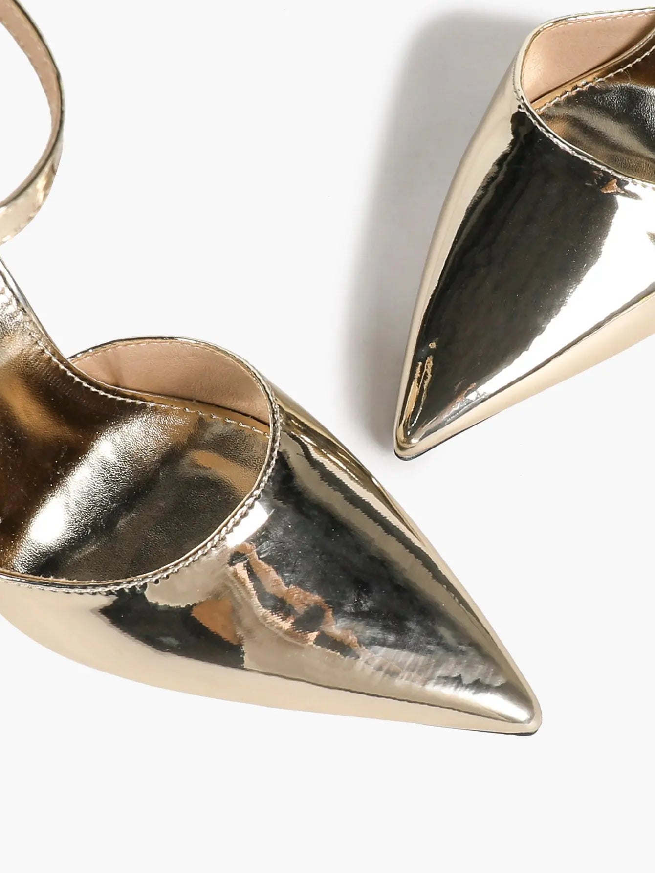 Metallic Gold Pointed Toe Stiletto Heels Ankle Strap Slingback Pumps Dress Shoes YISHIFAN