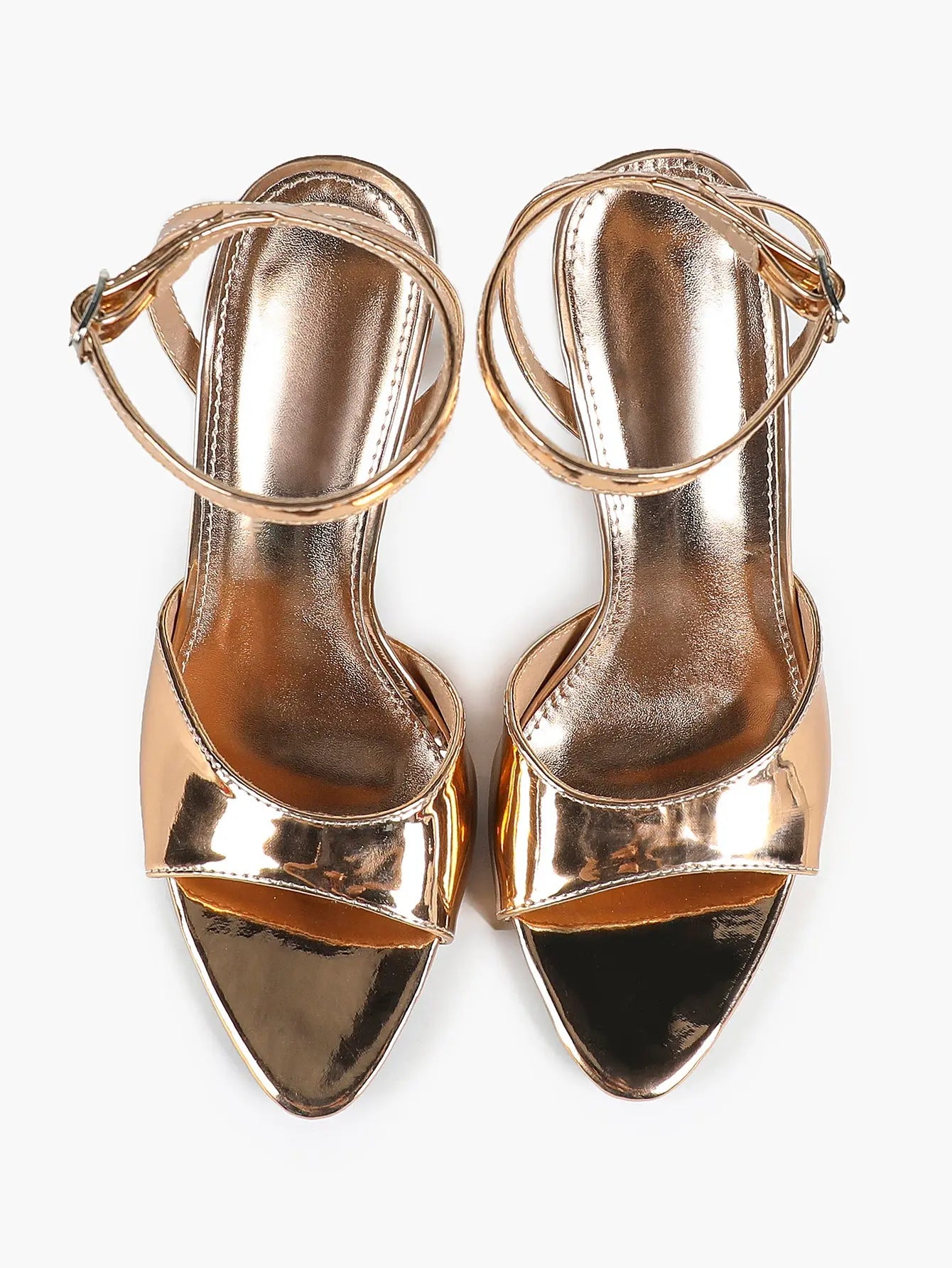Women's Metallic Gloss Opened Pointed Toe Ankle Strap Stiletto Sandals Avant-Garde Heel for Party Casual YISHIFAN
