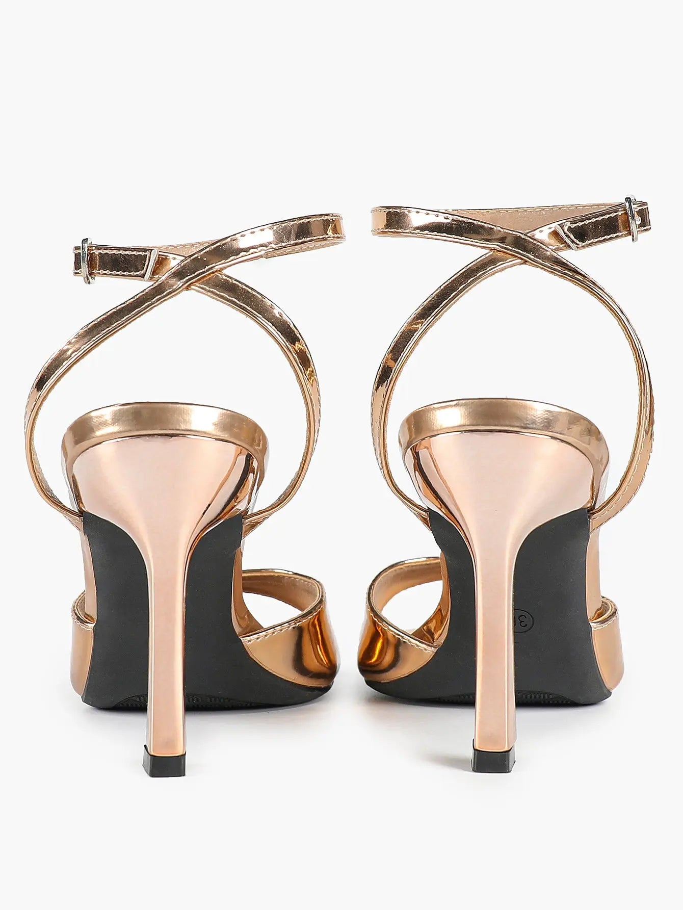 Women's Metallic Gloss Opened Pointed Toe Ankle Strap Stiletto Sandals Avant-Garde Heel for Party Casual YISHIFAN