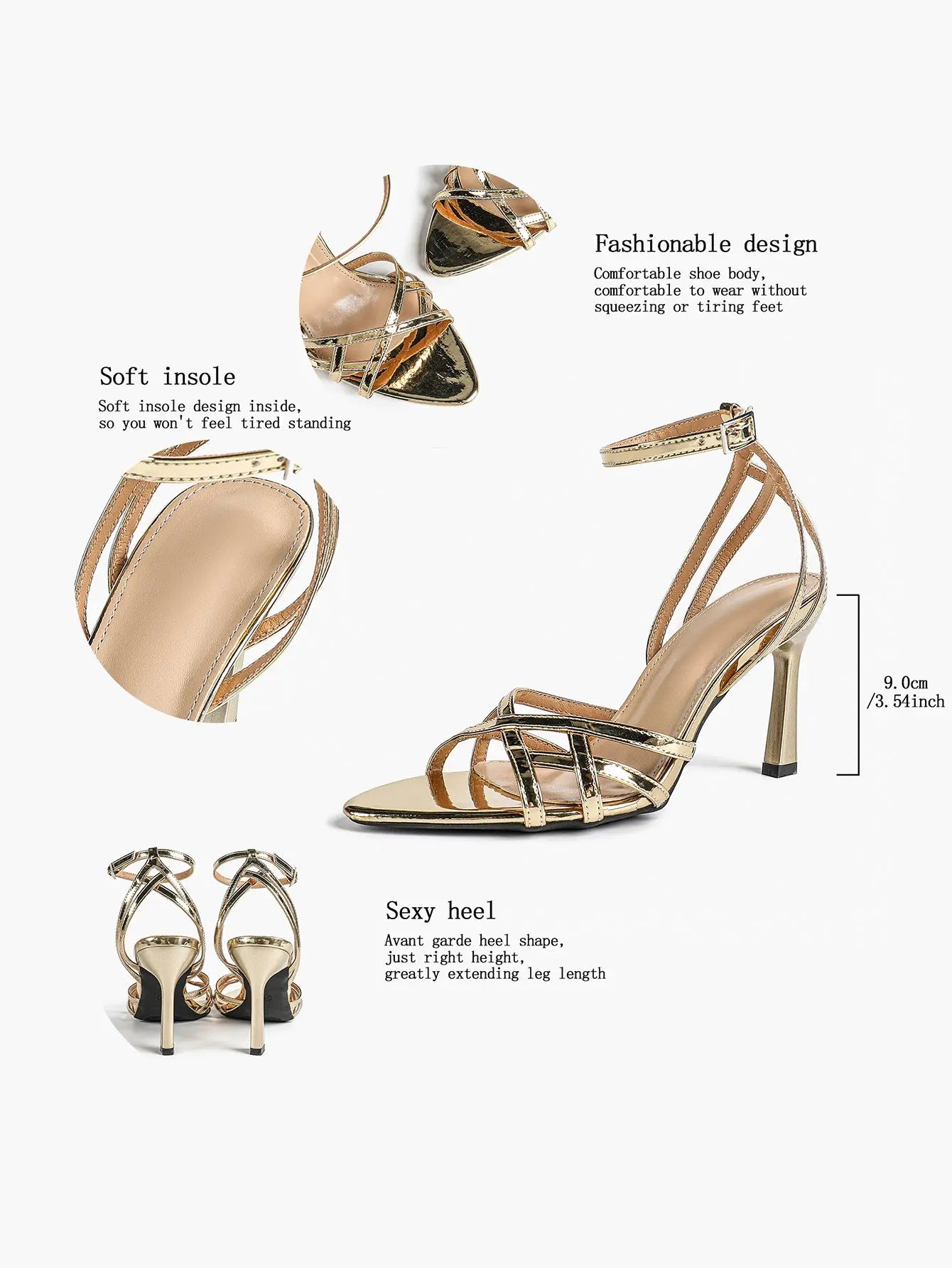 Leather Stiletto Heels for Women Open Pointed Toe Cross Ankle Strap Sandals for Wedding Party YISHIFAN