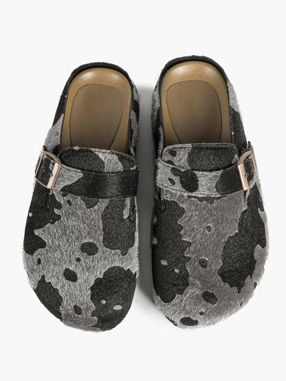 Black & White Tweed Fringe Boston Clogs – Women's Closed Toe Buckle Mule in Chanel-Style Fabric YISHIFAN