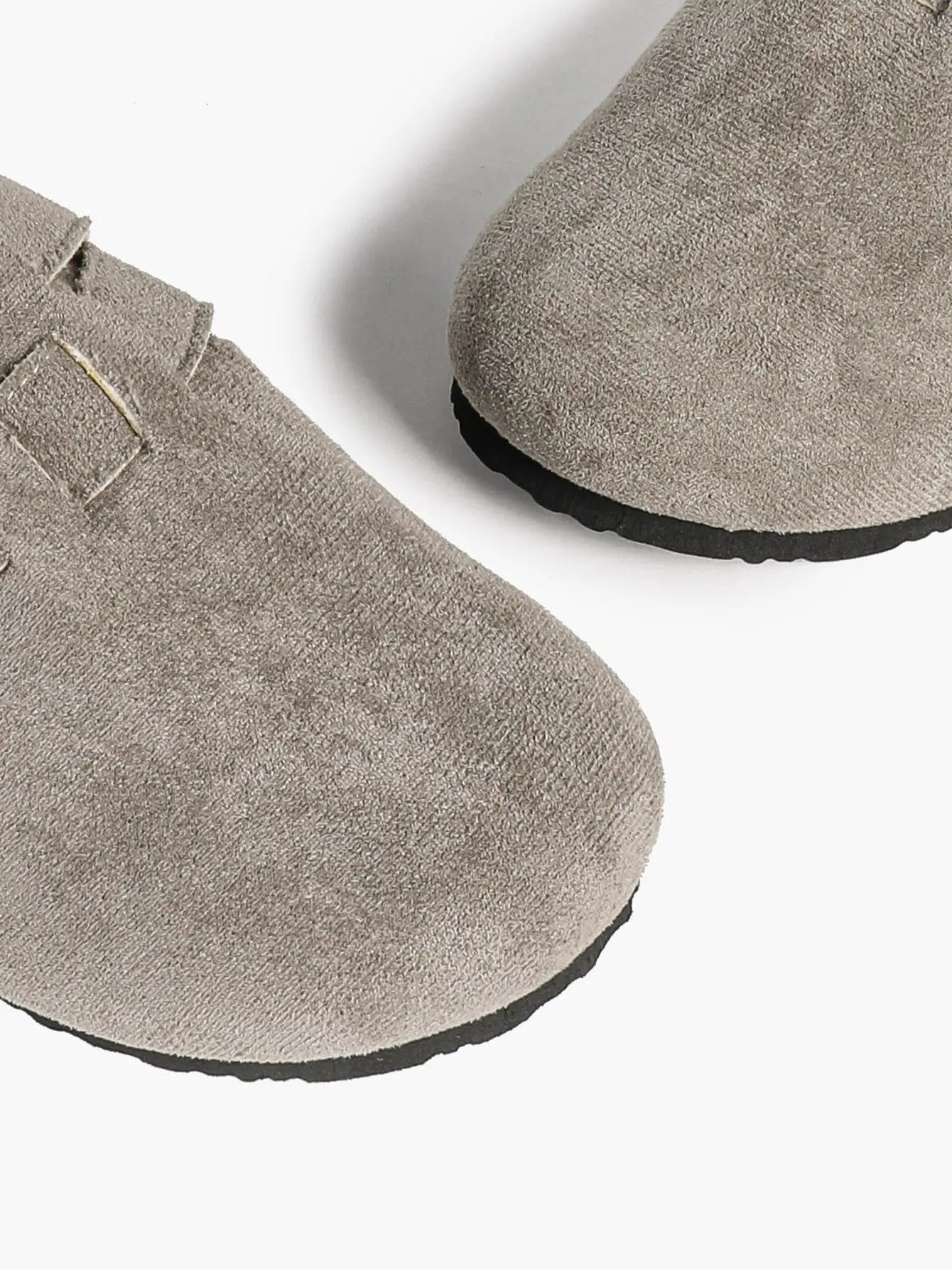 Gray Suede Double Buckle Boston Clogs  Closed Toe Cork Mule with Bronze Hardware YISHIFAN