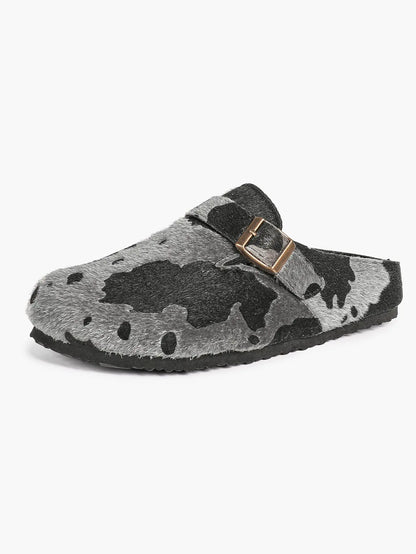 Black & White Tweed Fringe Boston Clogs – Women's Closed Toe Buckle Mule in Chanel-Style Fabric YISHIFAN