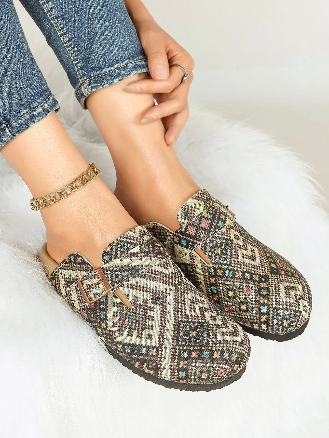 Leopard Print Faux Pony Hair Boston Clogs – Women's Closed Toe Buckle Mule with Soft Footbed YISHIFAN