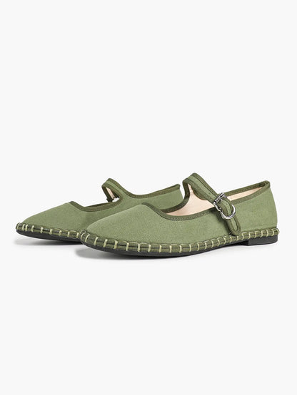 Women's Blue Mary Jane Flats with Floral Buckle Arch Support Insole for Casual Chic Everyday Shoes YISHIFAN