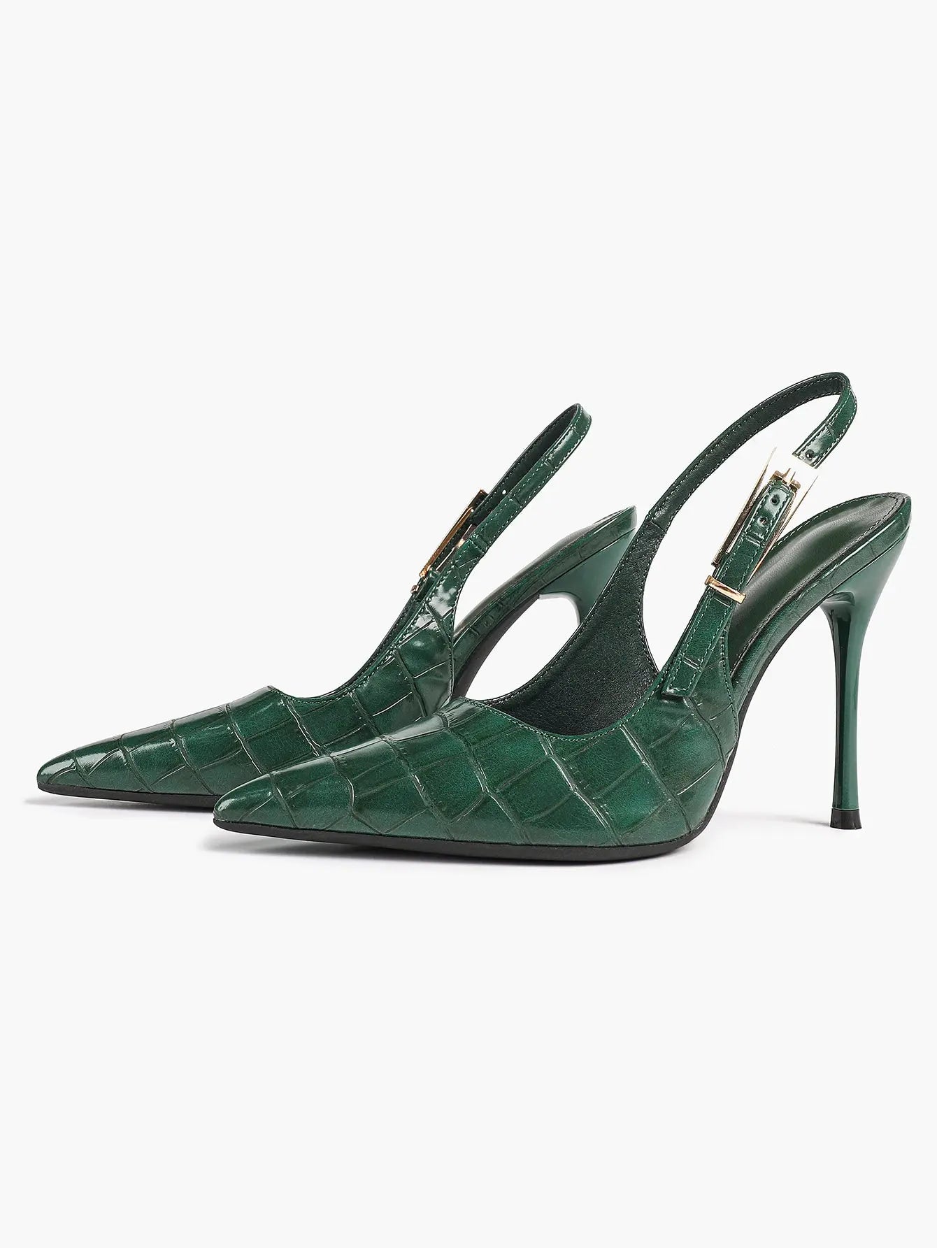 Women's Green Stone High-Heel Sandals Pointed Toe Slingback Stiletto Heels Wedding Party Evening Dress Shoes YISHIFAN