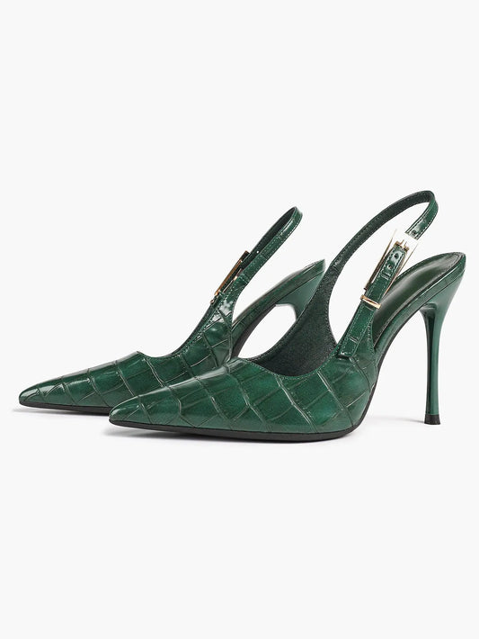 Women's Green Stone High-Heel Sandals Pointed Toe Slingback Stiletto Heels Wedding Party Evening Dress Shoes YISHIFAN