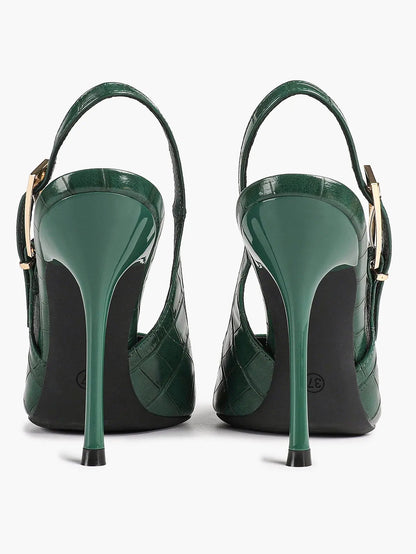 Women's Green Stone High-Heel Sandals Pointed Toe Slingback Stiletto Heels Wedding Party Evening Dress Shoes YISHIFAN