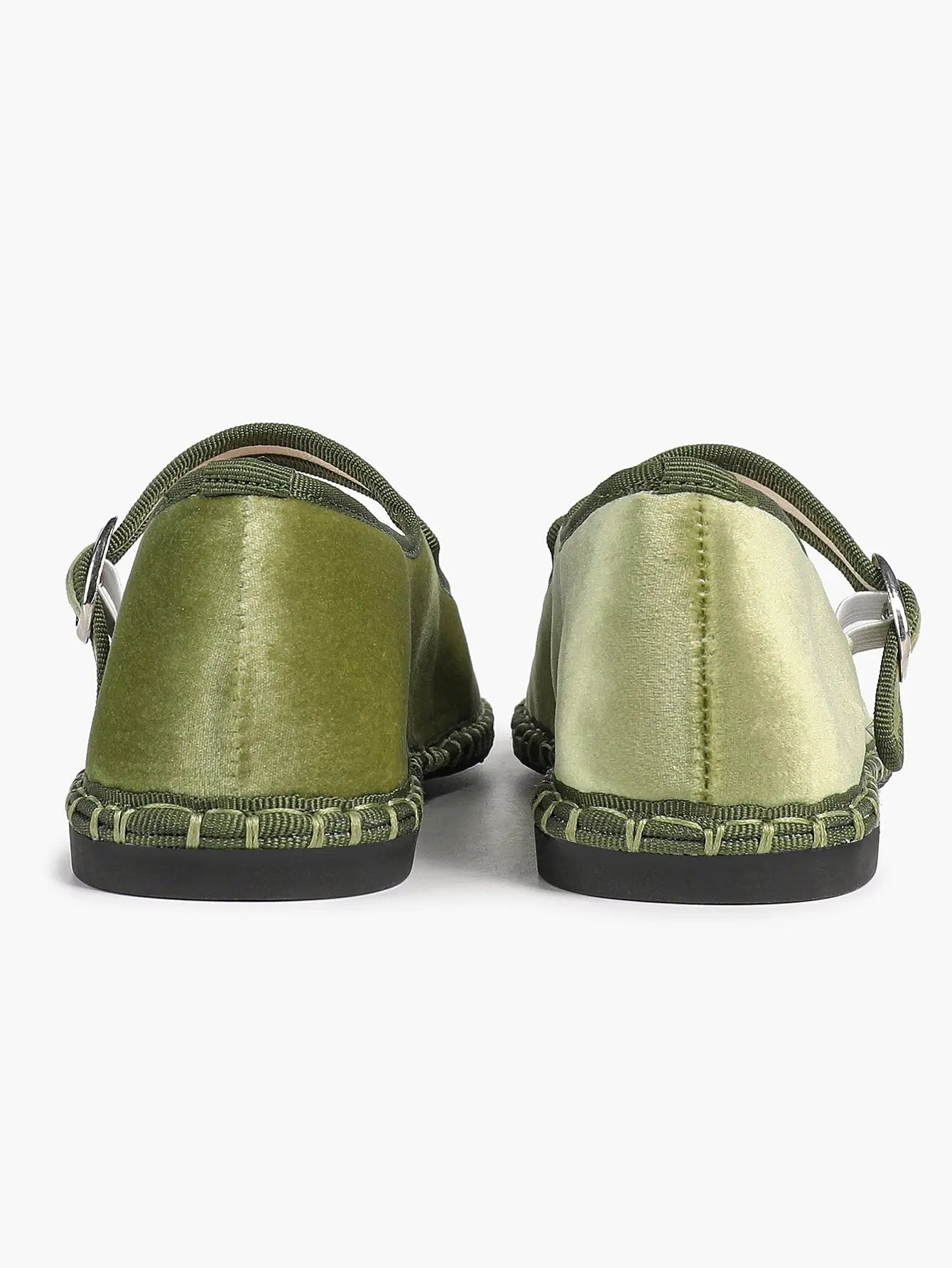 Green Velvet Round Toe Mary Jane Flats Floral Embroidery with Strap for Work Daily Comfortable Shoes YISHIFAN