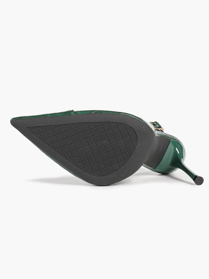 Vintage Luxe Reimagined: Deep Green Pointed Slingbacks with Croc Texture & All-Day Soft Insole YISHIFAN