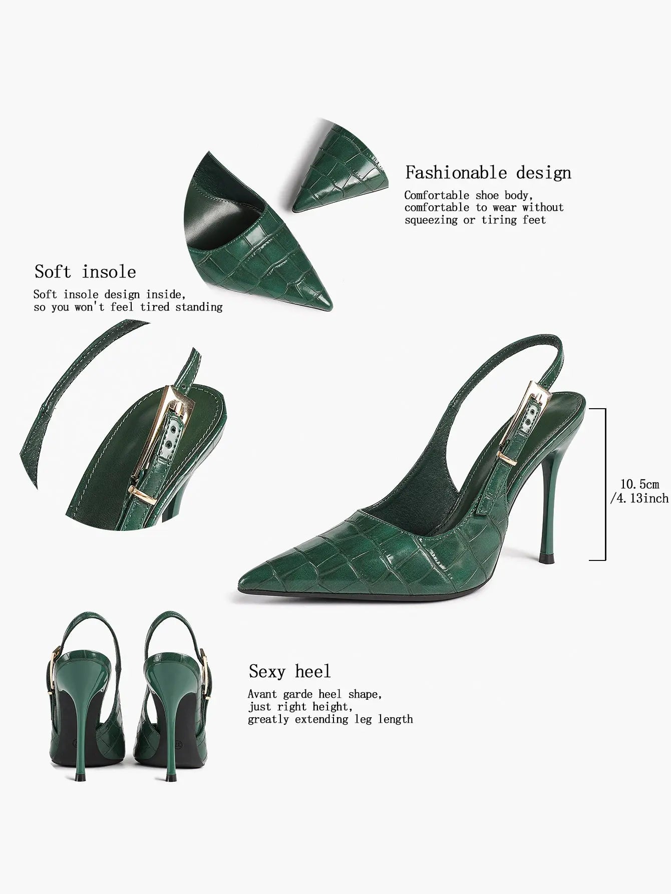 Women's Green Stone High-Heel Sandals Pointed Toe Slingback Stiletto Heels Wedding Party Evening Dress Shoes YISHIFAN