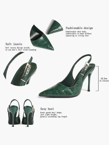 Women's Green Stone High-Heel Sandals Pointed Toe Slingback Stiletto Heels Wedding Party Evening Dress Shoes YISHIFAN