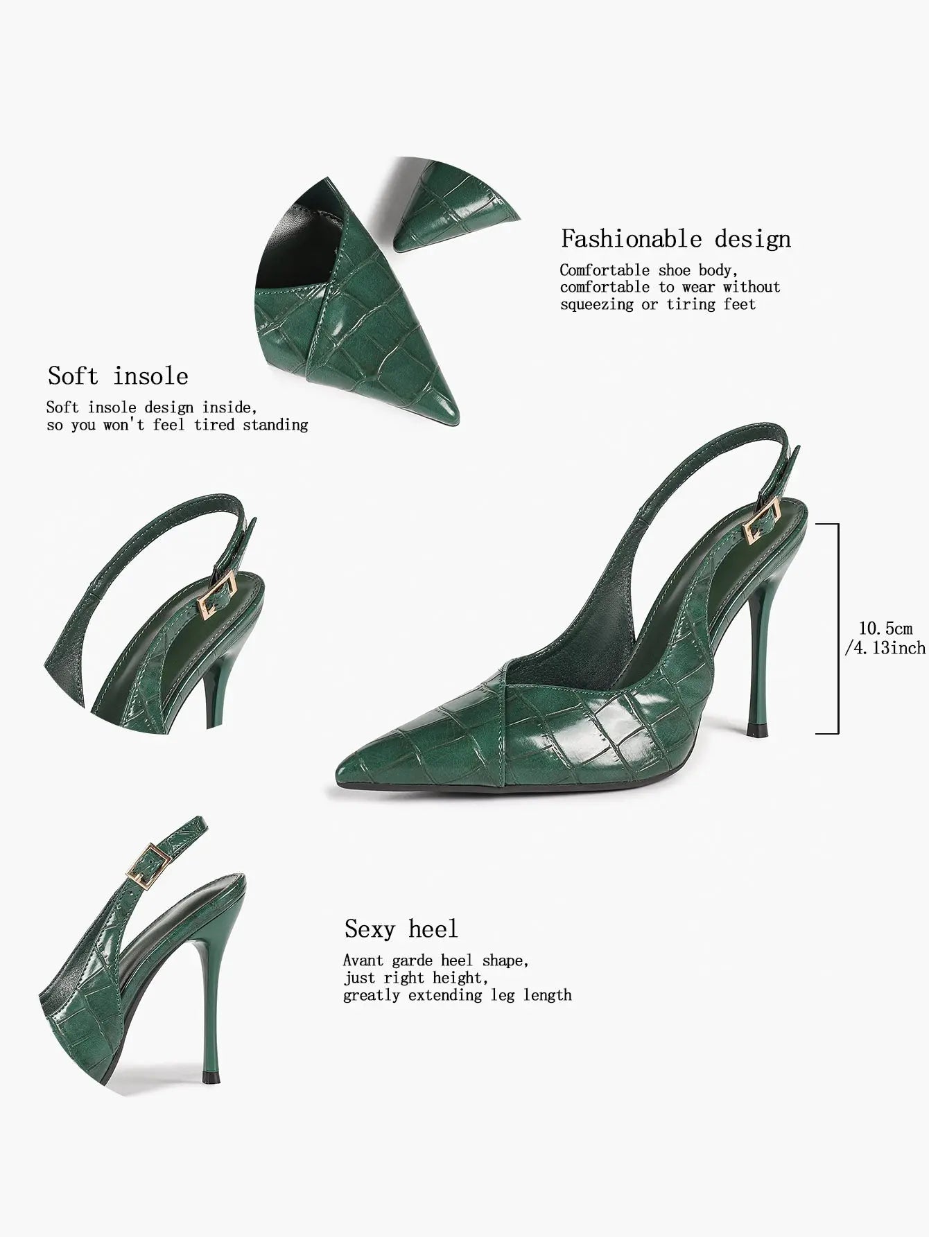 Vintage Luxe Reimagined: Deep Green Pointed Slingbacks with Croc Texture & All-Day Soft Insole YISHIFAN