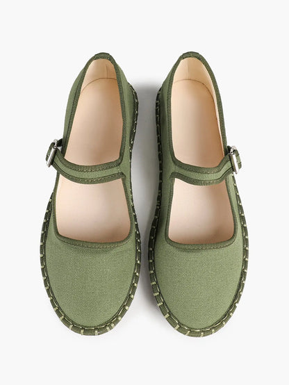 Women's Blue Mary Jane Flats with Floral Buckle Arch Support Insole for Casual Chic Everyday Shoes YISHIFAN