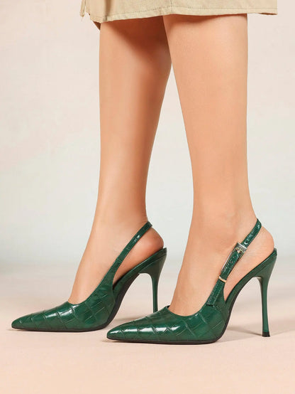 Women's Green Stone High-Heel Sandals Pointed Toe Slingback Stiletto Heels Wedding Party Evening Dress Shoes YISHIFAN