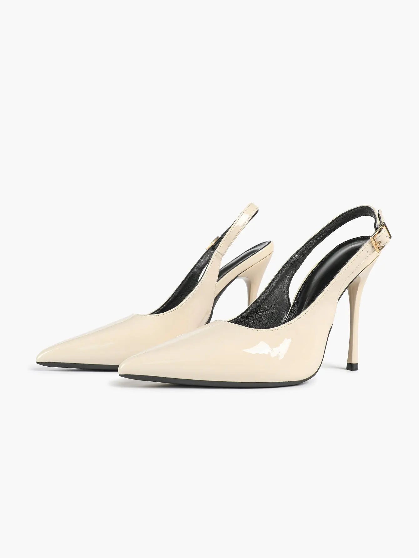 Women's Nude Slingback Heels Pointed Toe Stiletto Heel with Adjustable Strap Golden Buckle YISHIFAN