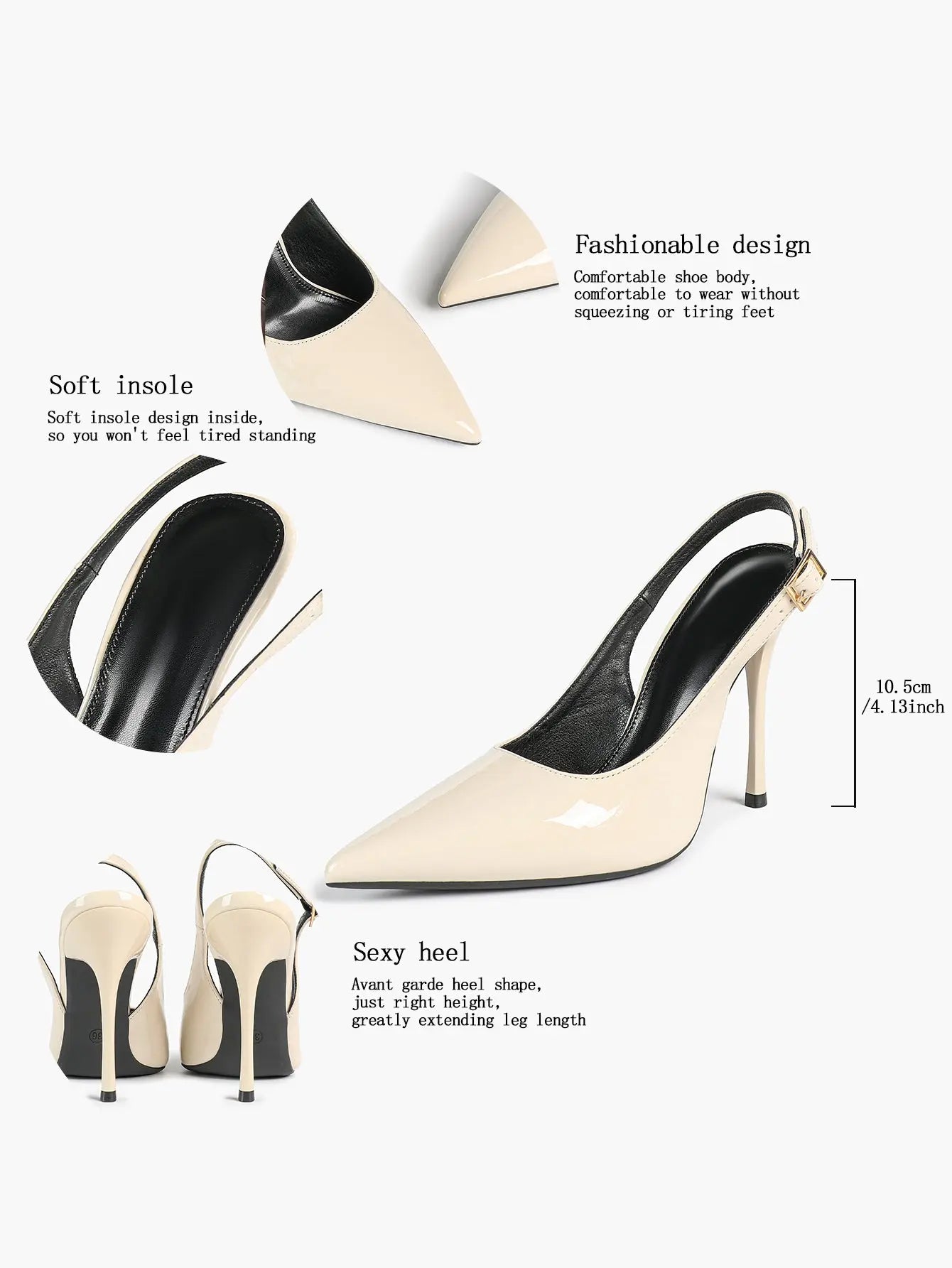 Women's Nude Slingback Heels Pointed Toe Stiletto Heel with Adjustable Strap Golden Buckle YISHIFAN