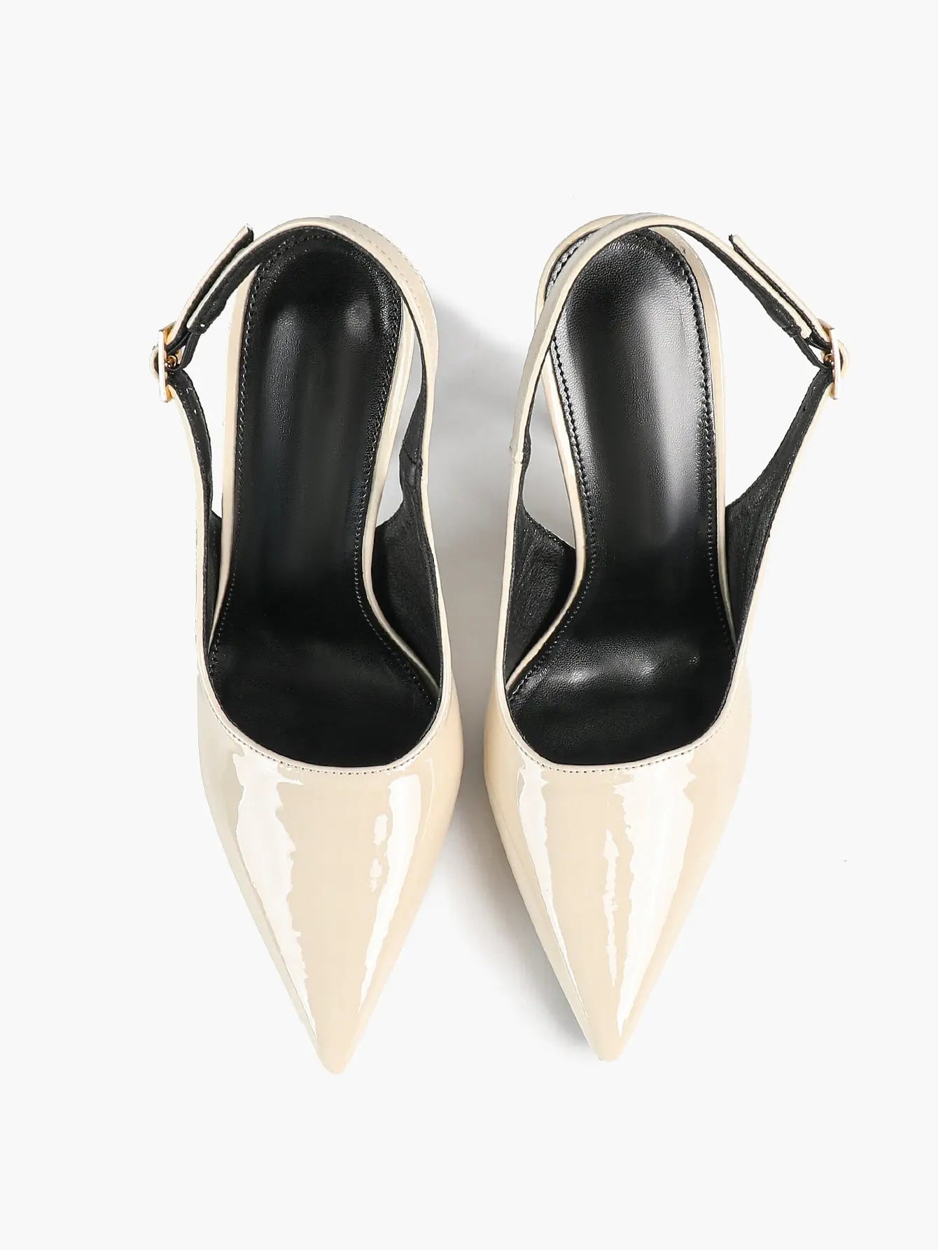 Women's Nude Slingback Heels Pointed Toe Stiletto Heel with Adjustable Strap Golden Buckle YISHIFAN