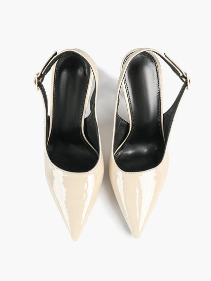 Women's Nude Slingback Heels Pointed Toe Stiletto Heel with Adjustable Strap Golden Buckle YISHIFAN