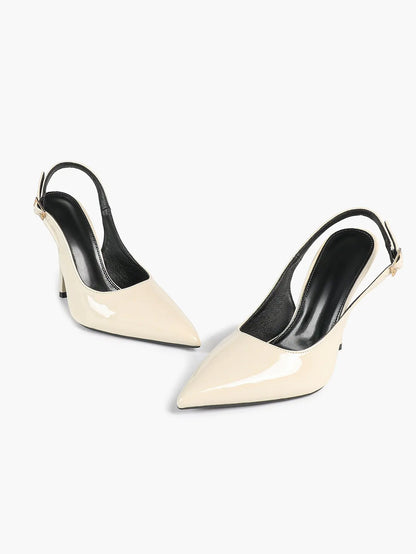 Women's Nude Slingback Heels Pointed Toe Stiletto Heel with Adjustable Strap Golden Buckle YISHIFAN