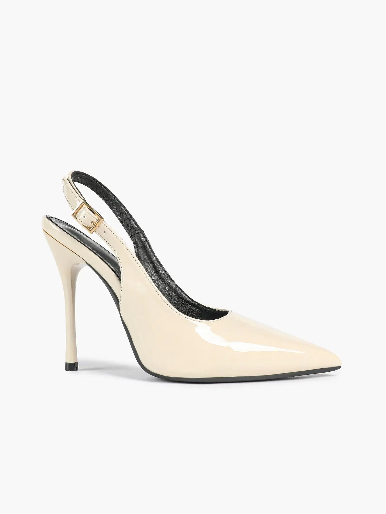 Women's Nude Slingback Heels Pointed Toe Stiletto Heel with Adjustable Strap Golden Buckle YISHIFAN