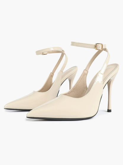 Women's Leather Pointed Toe Closed Toe Ankle Strap Heels Dress Shoes for Wedding Party Office YISHIFAN