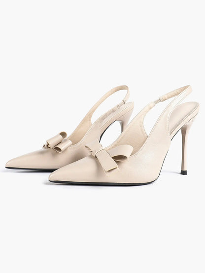 Women's Leather Bowknot High-Heel Closed Toe Pointed Toe Slingback Stiletto Heels Top-quality Shoes YISHIFAN