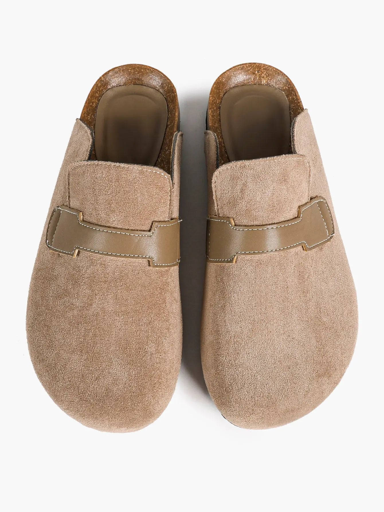 Ivory Suede H-Strap Boston Clogs – Women's Cork Platform Closed Toe Mule with Contrast PU Band YISHIFAN