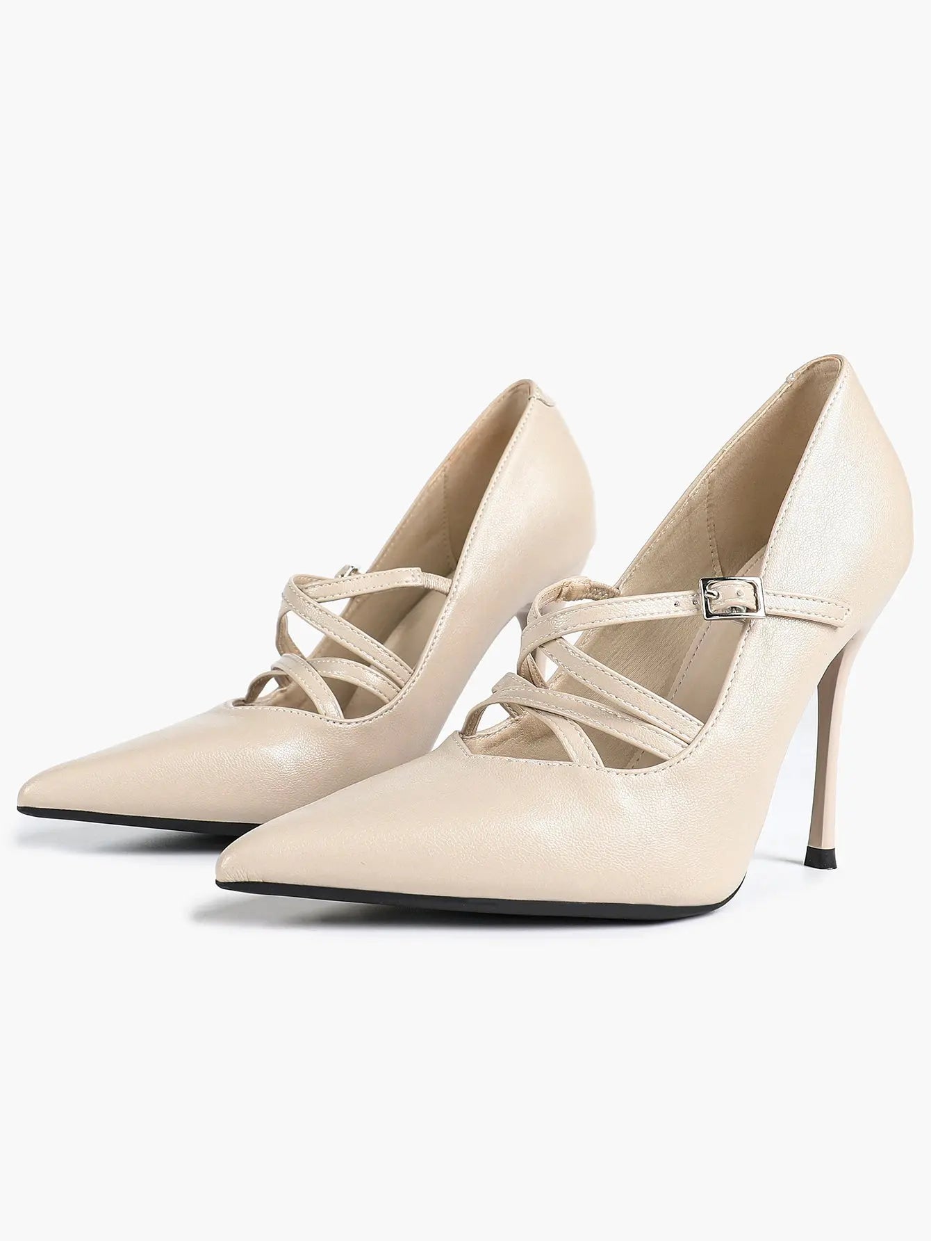Burgundy Leather Stiletto Heels Sharp Pointed Toe Cross Strap Pump 4.13 INCH for Party Wedding Shoes YISHIFAN