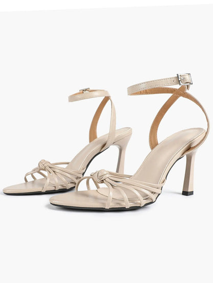 Women's Black Stiletto Heels 3.54 Inch Crisscross Strap Sandals Wedding Party Evening Dress Shoes YISHIFAN