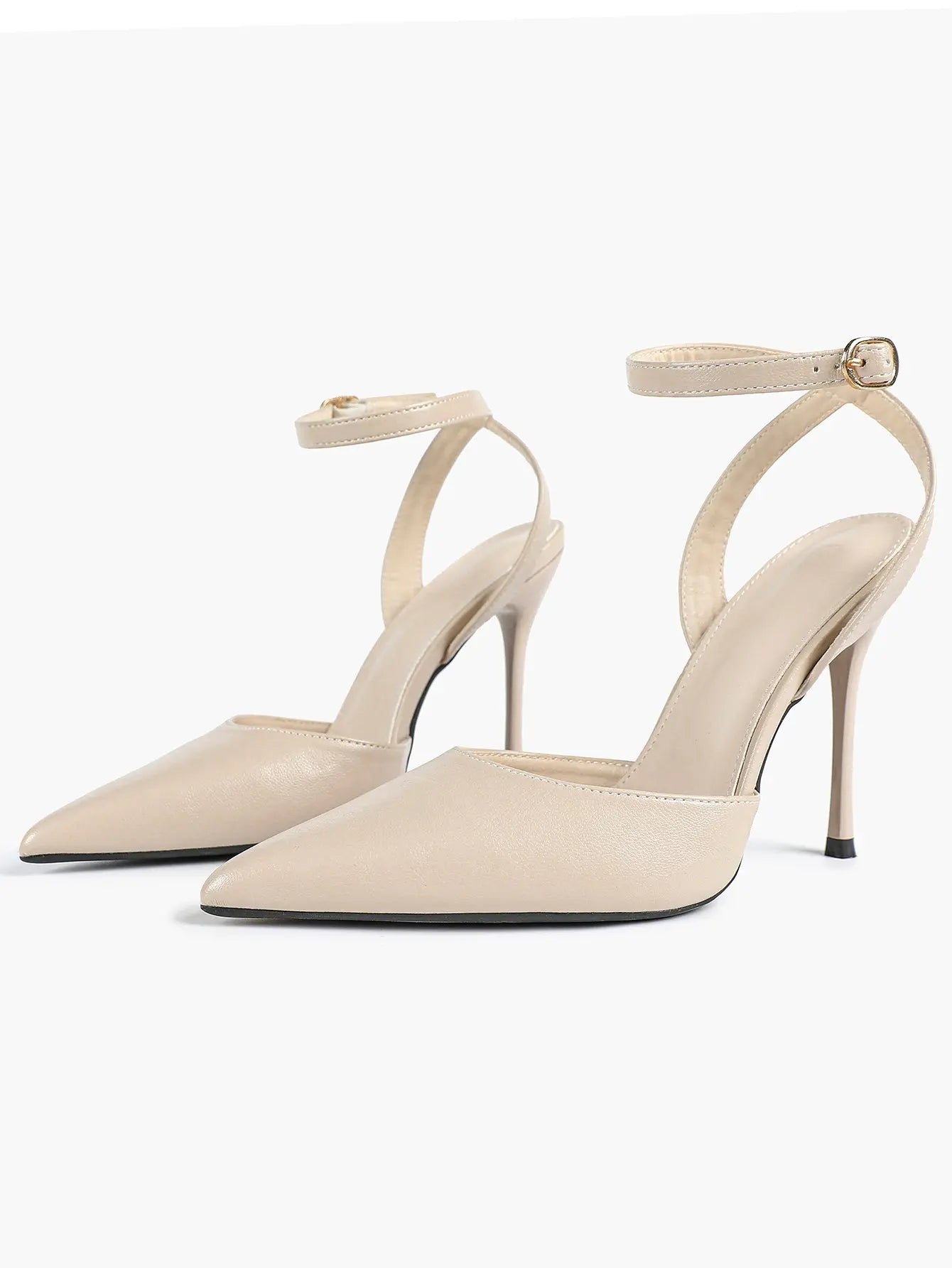 Women's Leather 4.13 INCH High-Heel Stiletto Pointed Toe Slingback Stiletto Heels for Elegant Scene YISHIFAN