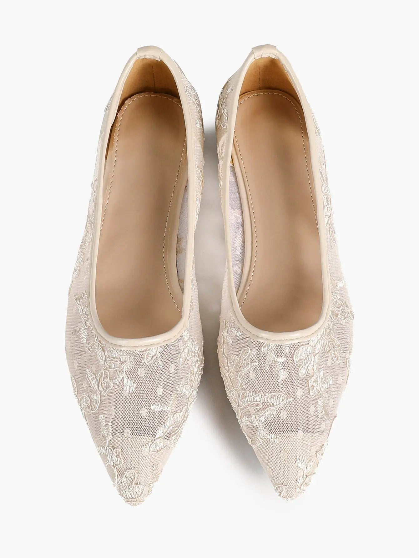 Black Lace Mesh Pointed Toe Flats Sheer Ballet Floral Embroidery YISHIFAN