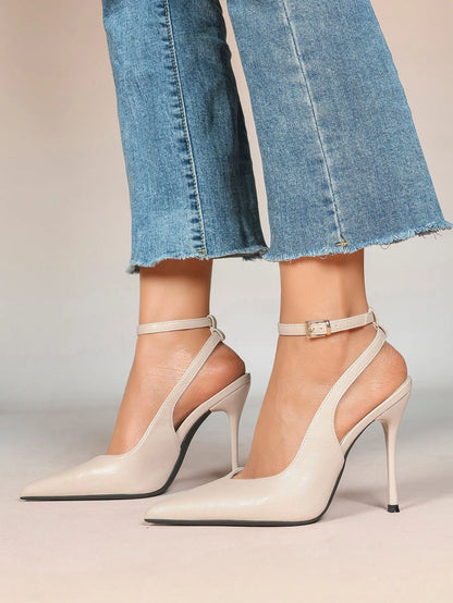 Women's Dark Brown Ankle Strap Pointed Toe High-Heel Sandals Wedding Party Evening Dress Shoes YISHIFAN